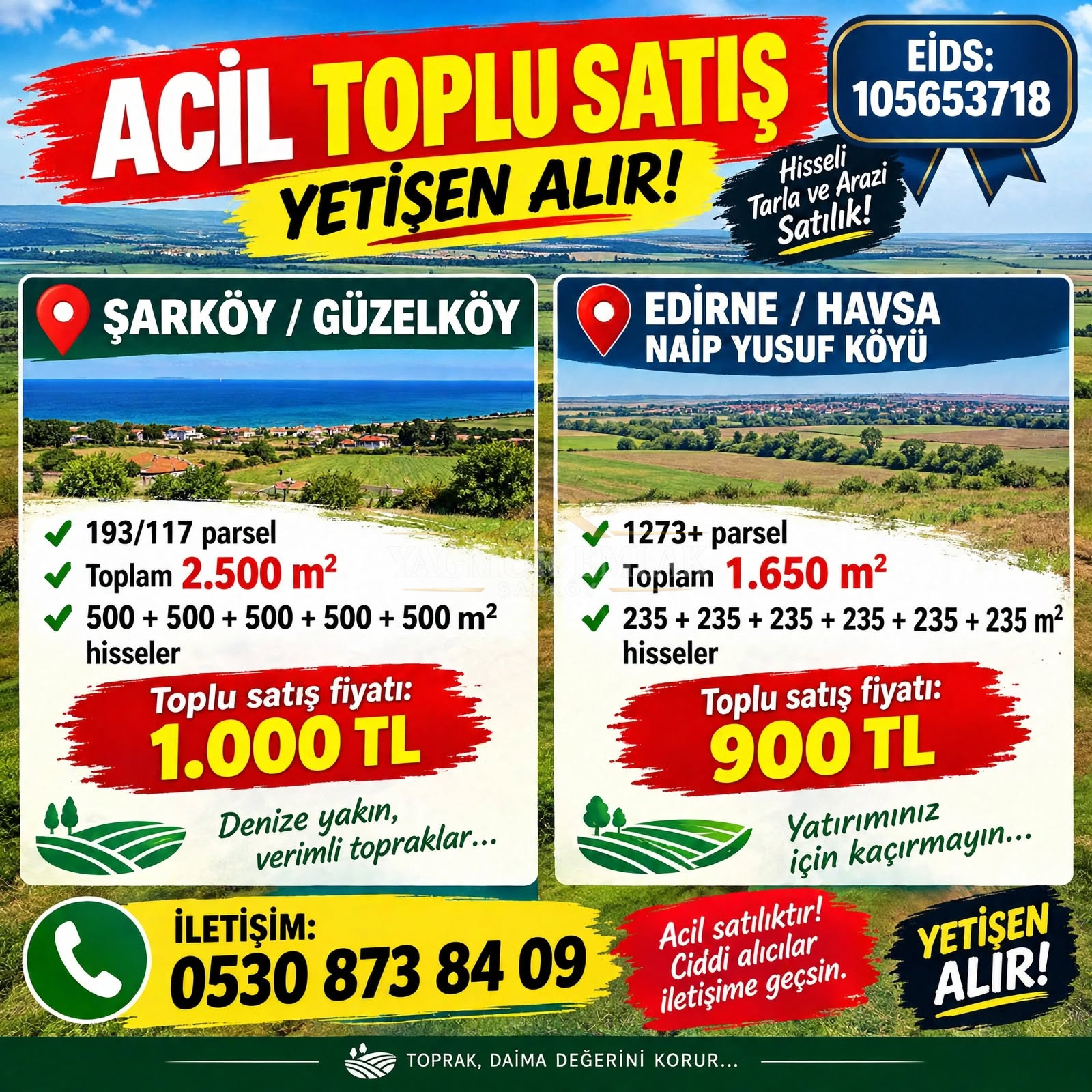 Edirne Havsa Naip Yusuf Köyü Hisseli Satılık Arazi – Hisse Başı 150.000 TL